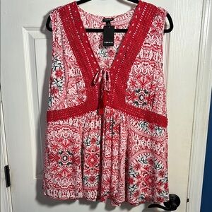 Torrid Red and White Sleeveless Blouse with Tie Front Torrid Size 2 m, US 2X